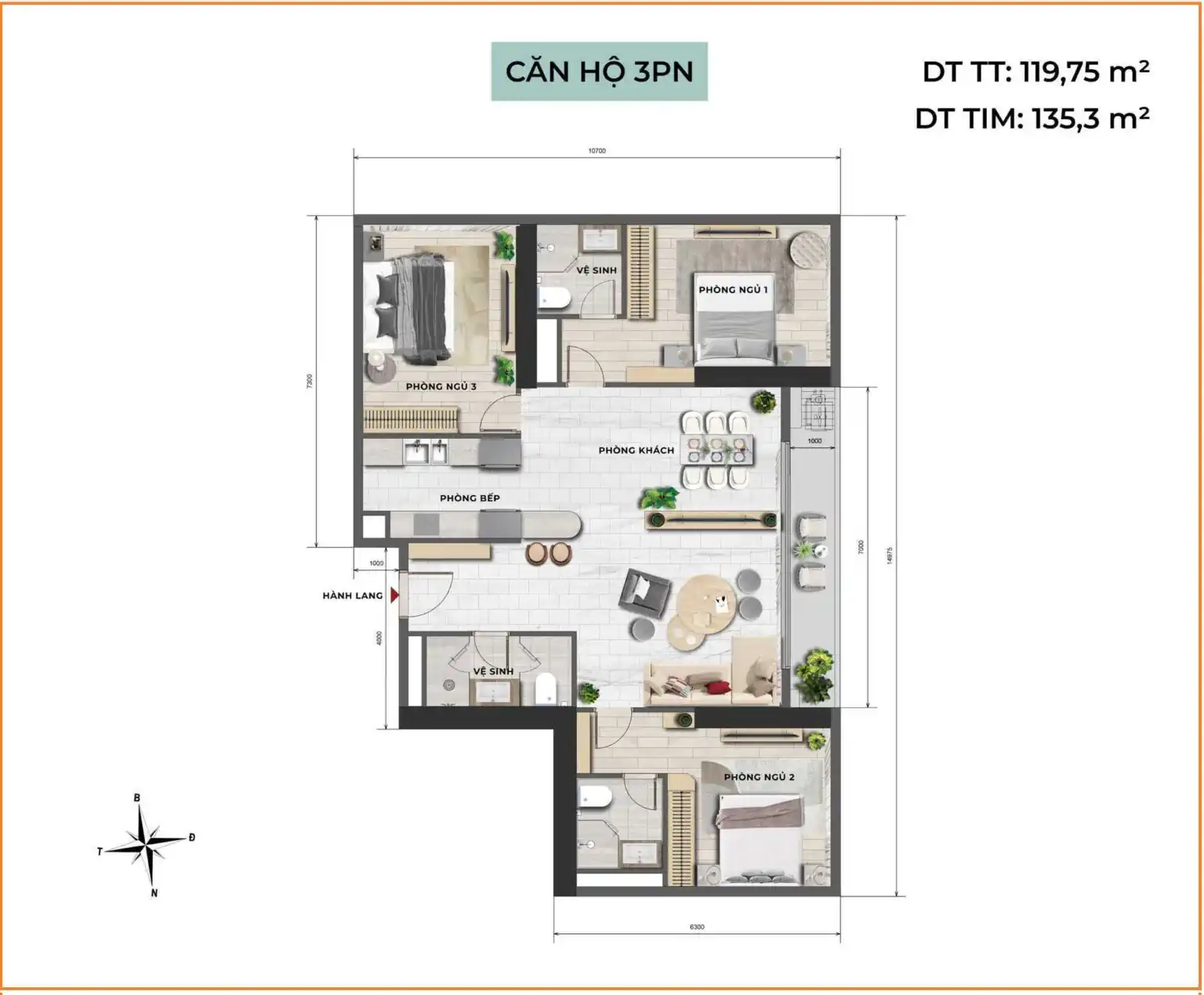 Tara Maison – thiết kế căn 3 phòng ngủ